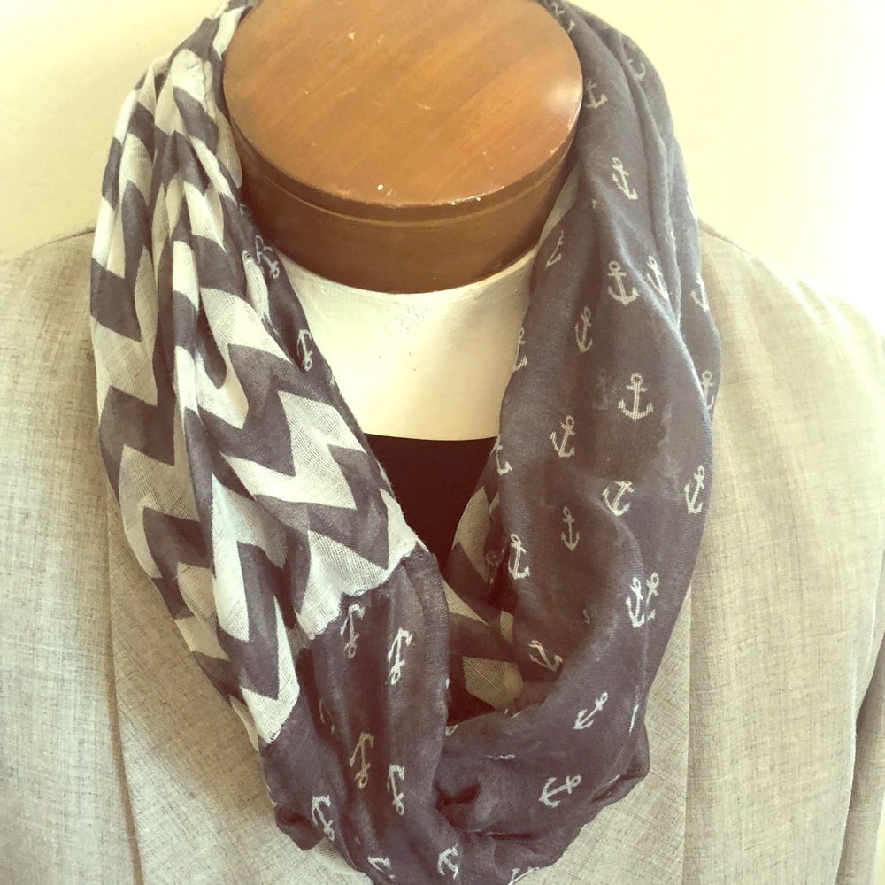 Gray and white chevron infinity scarf with anchors